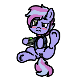Size: 900x900 | Tagged: explicit, artist:deathocty, oc, clothes, collar, fallout equestria, female, filly, foal, foalcon, imported from derpibooru, jumpsuit, oc only, pipbuck, pony, presenting, slave, slave collar, solo, solo female, vault suit
