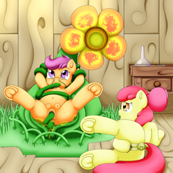 Size: 4500x4500 | Tagged: explicit, artist:pvryohei, apple bloom, scootaloo, all three filled, anal, anus, bloom butt, bondage, butt, clopfic in description, clopping, commission, crotchboobs, dock, dubious consent, dubious consentacles, duo, earth pony, female, filly, filly prey, foal, foalcon, frog (hoof), g4, goo, hoofbutt, imported from derpibooru, masturbation, nipples, nostril penetration, nudity, oral, pegasus, penetration, permanent, plant, plant vore, plot, ponut, pony, restrained, scootatentacles, sex, slime, story included, tentacle blowjob, tentacle bondage, tentacle plant, tentacle porn, tentacles, tentacles on female, tentacles on filly, triple penetration, underhoof, vagina, vaginal, vaginal secretions, vine bondage, vore, voyeur bloom, voyeurism, vulva, watching