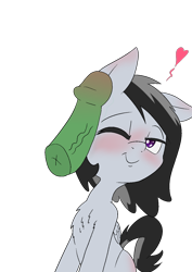 Size: 1000x1414 | Tagged: explicit, artist:happy harvey, oc, oc:anon, alternate hairstyle, alternate version, bedroom eyes, blushing, butt blush, chest fluff, colored pupils, disembodied penis, ear blush, floppy ears, foalcon, g4, gay, heart, human, imminent sex, imported from derpibooru, male, nudity, offscreen character, pegasus, penis, penis on face, phone drawing, raised tail, rumble, simple background, tail, transparent background, trap