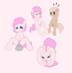 Size: 5011x5078 | Tagged: explicit, artist:php197, oc, oc:kayla, oc:mary jane, anal insertion, blushing, confused, crotchboobs, delicious flat crotch, dildo, dildo sitting, earth pony, eyes on the prize, female, filly, flower, flower in hair, foal, foalcon, imported from derpibooru, insertion, looking at you, masturbation, nipples, nudity, oc only, pale color, penetration, pony, sauna, sex, sex toy, simple background, soft color, spread legs, spreading, sweat, teats, tremble spikes