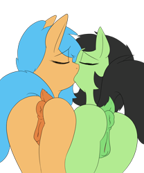 Size: 2000x2406 | Tagged: explicit, artist:happy harvey, oc, oc:filly anon, oc:little league, anus, butt, dark genitals, dock, duo, eyes closed, female, females only, filly, foal, foalcon, french kiss, high res, imported from derpibooru, kiss on the lips, kissing, lesbian, nudity, oc only, phone drawing, plot, raised tail, simple background, tail, transparent background, vagina, vulva