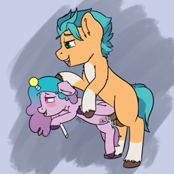 Size: 1000x1000 | Tagged: explicit, artist:ashersketch, age difference, anatomically correct, ball, big dom small sub, colored, crotchboobs, cum, earth pony, female, filly, filly izzy moonbow, flat colors, foal, foalcon, g5, hitch trailblazer, horn, horn guard, horn impalement, hornball, imported from derpibooru, izzy moonbow, izzy's tennis ball, male, mare, nipples, nudity, penetration, penis, pony, sex, ship:moontrail, shipping, stallion, stallion on filly, straight, teats, tennis ball, unicorn, vaginal, vulva