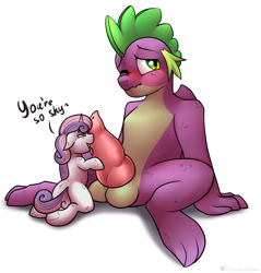Size: 2540x2653 | Tagged: explicit, artist:cornelia_nelson, spike, sweetie belle, blushing, cock worship, dragon, duo, duo male and female, female, femdom, foalcon, g4, high res, horn, imported from derpibooru, licking, licking cock, male, nudity, oral, penis, pony, sex, ship:spikebelle, shipping, size difference, straight, tongue out, unicorn, winged spike, wings