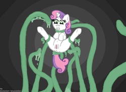 Size: 1038x757 | Tagged: explicit, artist:tfp, sweetie belle, anus, belly button, blushing, bondage, female, filly, foal, foalcon, g4, gritted teeth, imported from derpibooru, nudity, pony, spread legs, spreading, suspended, tentacle bondage, tentacle porn, tentacles, tentacles on female, tentacles on filly, underhoof, vagina, vulva
