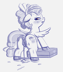 Size: 1302x1480 | Tagged: explicit, grimdark, artist:heretichesh, aftersex, angry, anus, aroused, blushing, bondage, bondage furniture, bound, cozy glow, cum, cum on body, cum pool, dock, dripping, dripping cum, excessive cum, foalcon, g4, gritted teeth, imported from derpibooru, nudity, pegasus, ponut, pony, punish the villain, punishment, rape, rape as punishment, sex, spreader bar, sweat, tally marks, vulva