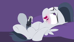 Size: 974x558 | Tagged: explicit, artist:dtcx97, autofellatio, balls, bed, bedroom eyes, bellyrubs, blank flank, blowjob, blushing, colt, creampie, cropped, cross-eyed, cum, cum in mouth, cum in own mouth, drool, edit, foal, foalcon, g4, horsecock, imported from derpibooru, lying down, male, masturbation, nudity, oral, oral creampie, pegasus, penis, pillow, pony, rumble, sex, solo, solo male