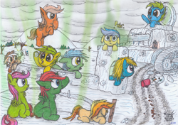 Size: 4545x3198 | Tagged: explicit, artist:vovi, oc, oc:bloo bunny, oc:blue berry, oc:camping fire, oc:forest fire, oc:fruity soft, oc:hnědá packa, oc:little bladder, oc:peachy dream, oc:plum virgin sentry, oc:void virgin sparkles, alicorn, anus, balls, casual nudity, colt, confused, crotchboobs, dirty anus, dock, earth pony, fart, female, filly, foal, foalcon, horse apples, icicle, imported from derpibooru, lantern, male, nipples, nudity, oc only, pegasus, pony, poop, sheath, sheathed, siblings, smelly, snow, snowball, snowpony, surprised, teats, unicorn, winter, yellow snow