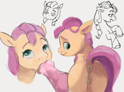 Size: 1196x893 | Tagged: explicit, artist:dotkwa, anatomically correct, anus, butt, cute, cute porn, dock, earth pony, female, filly, filly sunny starscout, foal, foalcon, g5, horsecock, imported from derpibooru, licking, licking cock, looking at you, looking back, looking back at you, mare, nudity, oral, penis, plot, ponut, pony, rear view, sex, sunny starbutt, sunny starscout, that was fast, tongue out, vulva, younger