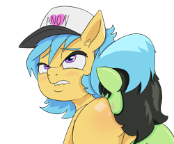 Size: 1000x827 | Tagged: explicit, artist:happy harvey, oc, oc:filly anon, oc:little league, alternate version, analingus, analingus on female, blushing, butt blush, cross-eyed, cunnilingus, ear fluff, female, female on female analingus, filly, filly on filly, foal, foalcon, hat, imported from derpibooru, lesbian, lidded eyes, lip bite, looking up, oc only, oral, phone drawing, pony, raised tail, sex, simple background, tail, transparent background