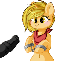 Size: 828x864 | Tagged: explicit, artist:thieftea, oc, oc:seelie, bdsm, cuffs, female, filly, foal, foalcon, horsecock, imported from derpibooru, master, nudity, oc only, penis, pony