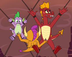 Size: 5880x4640 | Tagged: explicit, artist:aaron amethyst, spike, bondage, brother, brother and sister, dragon, dragon dick, dragon lands, dragoncest, female, femdom, fingering, foalcon, g4, garble, genital slit, group sex, imported from derpibooru, incest, male, mmf threesome, nudity, penis, rope, sex, ship:smolble, ship:spolder, shipping, sibling incest, siblings, sister, smolder, straight, threesome, young