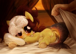 Size: 1530x1080 | Tagged: explicit, artist:darkstylerz, oc, oc:hanami, anus, bed, bedtime, blushing, commission, covering, cream, cute, depth of field, female, filly, fish, fish tail, foal, foalcon, food, food pony, frog (hoof), hairy, hand, hooves, human, human on pony action, imported from derpibooru, interspecies, nudity, oc only, on bed, pillow, ponified, pony, pouting, skin folds, source needed, sprinkles, underhoof, useless source url, vagina, wrinkles, ych result