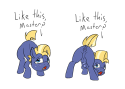 Size: 924x659 | Tagged: explicit, artist:happy harvey, anus, ass up, balls, face down ass up, foalcon, freckles, g4, gay, imminent sex, imported from derpibooru, looking back, looking up, male, master, mottled genitals, nudity, offscreen character, open mouth, penis, phone drawing, pony, raised tail, simple background, spread legs, spreading, star tracker, tail, teenager, transparent background