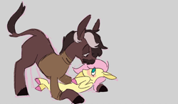 Size: 1000x588 | Tagged: questionable, artist:dappledapple, fluttershy, oc, oc:fogtrot, donkey, female, filly, foal, foalcon, g4, imported from derpibooru, pegasus, pony