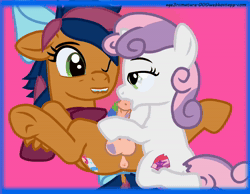 Size: 1388x1080 | Tagged: explicit, artist:age3rcmature, sweetie belle, oc, oc:solar comet, animated, bandana, blowjob, bow, cum, cumming, disguise, disguised changeling, eyelashes, female, flared, foalcon, g4, horsecock, imported from derpibooru, male, no sound, nudity, oral, pegasus, penis, pony, sex, spread legs, spreading, tail bow, unicorn, webm