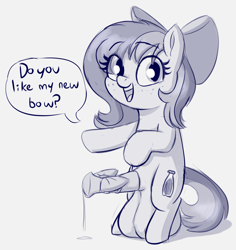Size: 1208x1280 | Tagged: explicit, artist:heretichesh, oc, oc:fizzie, balls, balls on floor, big balls, bow, cock bow, dialogue, dripping, earth pony, filly, foal, foalcon, freckles, futa, futa filly, futa oc, hair bow, horsecock, imported from derpibooru, intersex, looking at you, nudity, oc only, penis, pony, precum, soda, solo, solo futa, text
