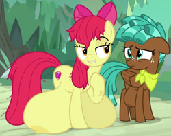 Size: 728x578 | Tagged: questionable, artist:mrweirdo, apple bloom, big crotchboobs, cropped, crotchboobs, crotchboobs edit, crotchboobs on floor, duo, duo female, earth pony, edit, edited screencap, female, females only, filly, foal, foalcon, g4, growing up is hard to do, huge crotchboobs, hyper, hyper crotchboobs, imported from derpibooru, impossibly large crotchboobs, my little pony: friendship is magic, nipples, nudity, older, older apple bloom, pegasus, pony, screencap, show accurate, show accurate porn, spur