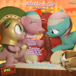 Size: 2160x2160 | Tagged: explicit, artist:moorsheadfalling, spike, comic:big mac and spike fuck everypony, 3d, aloe, armor, balls, big dickentosh, big macintosh, big penis, blowjob, dialogue, double blowjob, dragon, female, foalcon, g4, group sex, helmet, high res, homecoming, horsecock, human penis, imported from derpibooru, licking, licking cock, lotus blossom, male, multiple blowjob, nudity, oral, penis, sex, ship:aloemac, ship:lotusmac, shipping, spa, spa twins, straight, text, tongue out, watching
