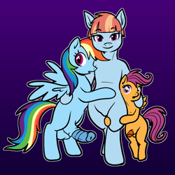 Size: 1000x1000 | Tagged: explicit, artist:vodkamewtwoni, rainbow dash, scootaloo, female, filly, foal, foalcon, futa, futa filly, futa rainbow dash, futa scootaloo, g4, imported from derpibooru, incest, intersex, looking at you, mother and child, mother and daughter, nudity, pegasus, penis, pony, vulva, windy whistles