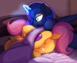 Size: 2631x2160 | Tagged: explicit, artist:not_texmex, princess luna, scootaloo, alicorn, anatomically correct, anus, bed, bedroom, blushing, butt, clitoral stimulation, clitoris, derpibooru exclusive, dock, female, females only, filly, foal, foalcon, g4, high res, imported from derpibooru, lesbian, magic, magical molestation, magical stimulation, mare, molestation, nudity, pegasus, plot, ponut, pony, scootabutt, sex, ship:scootaluna, shipping, sleeping, somnophilia, squirting, vaginal secretion stain, vaginal secretions, vulva, vulvar winking, wet dream