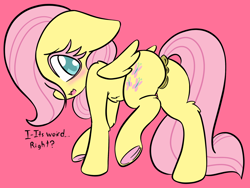 Size: 2048x1536 | Tagged: explicit, artist:steelsoul, fluttershy, anus, blushing, butt, colored eyelashes, colored pupils, dark genitals, dock, female, filly, foal, foalcon, g4, imported from derpibooru, nudity, pegasus, pink background, plot, pony, shy, simple background, solo, solo female, vulva, younger