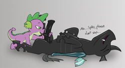Size: 3100x1700 | Tagged: explicit, artist:goldyboi, spike, changeling, dragon, foalcon, g4, gay, imported from derpibooru, licking, licking cock, male, nudity, oral, penis, sex, ship:thoraxspike, shipping, thorax, tongue out