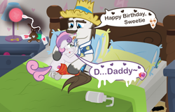 Size: 7751x5000 | Tagged: explicit, artist:gollygosh, sweetie belle, age difference, an egg being attacked by sperm, anus, bed, bedroom, big dom small sub, blushing, clothes, cowgirl position, creampie, cum, cumming, dialogue, egg cell, father and child, father and daughter, female, filly, floppy ears, foal, foalcon, from front, g4, hands free, hat, hondo flanks, horn, horngasm, hornplay, imported from derpibooru, impregnation, inbreeding, incest, infidelity, lube, magic, male, moaning, nudity, open mouth, orgasm, penetration, penis, pillow, pony, potion, sex, ship:sweetieflanks, shipping, show accurate, show accurate porn, simultaneous orgasm, spermatozoon, stallion, stallion on filly, straight, teddy bear, unicorn, vaginal, vaginal orgasm, vector, vulva
