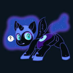 Size: 1000x1000 | Tagged: explicit, artist:vodkamewtwoni, alicorn, anus, dock, ethereal mane, female, filly, foal, foalcon, g4, imported from derpibooru, looking back, nightmare moon, nightmare moonbutt, nightmare woon, nudity, ponut, pony, question mark, solo, solo female, starry mane, vulva