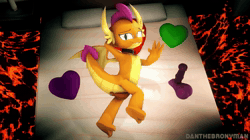 Size: 1280x720 | Tagged: explicit, artist:danj16, 3d, anal insertion, animated, anus, bed, bedroom eyes, buttplug, collar, dildo, dragon, female, fetish, foalcon, g4, heart, imported from derpibooru, insertion, lava, looking at you, loop, love, music, nudity, on bed, pissing, pose, sex toy, smolder, solo, solo female, sound, source filmmaker, urine, vulva, watersports, webm