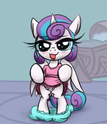 Size: 3800x4400 | Tagged: explicit, artist:littlenaughtypony, princess flurry heart, alicorn, babycon, blushing, crotchboobs, diaper, diaper pulled down, foalcon, g4, genitals, imported from derpibooru, looking at you, nipples, nudity, pony, presenting, teats, tongue out, vulva