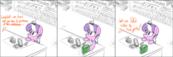 Size: 3929x1282 | Tagged: questionable, artist:pinkberry, diamond tiara, bribery, buttplug, colored sketch, comic, dildo, earth pony, egg vibrator, female, filly, foal, foalcon, g4, imported from derpibooru, money, offscreen character, pony, sex shop, sex toy, shop, shopping, sketch, solo, solo female, speech, store, talking, text, underage, vibrator