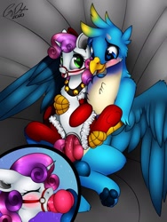 Size: 1536x2048 | Tagged: explicit, artist:emilywulfstudios, sweetie belle, alternate version, bell, bell collar, big penis, blowjob, blushing, bridle, christmas outfit, clothes, collar, duo, eyes closed, female, foalcon, g4, gallus, griffon, griffon x pony, harness, heart eyes, imported from derpibooru, interspecies, knot, knotted penis, legwear, male, nudity, open mouth, oral, paw pads, paws, penetration, penis, pony, sex, ship:gallbelle, shipping, socks, stockings, straight, tack, thigh highs, tight fit, tongue out, underhoof, underpaw, unicorn, vaginal, vaginal secretions, wingding eyes