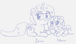 Size: 972x565 | Tagged: explicit, artist:heretichesh, oc, oc:new, oc:zew, collar, cum, cum in mouth, female, filly, foal, foalcon, imported from derpibooru, leash, oc only, pony, tail band, unicorn