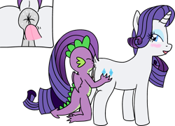 Size: 2734x1975 | Tagged: explicit, artist:poniidesu, rarity, spike, age difference, analingus, analingus on female, anus, bedroom eyes, blushing, dragon, female, foalcon, g4, imported from derpibooru, male, male on female analingus, nudity, oral, pony, request, sex, ship:sparity, shipping, simple background, straight, transparent background, unicorn, vulva