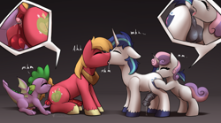 Size: 3809x2120 | Tagged: explicit, artist:cornelia_nelson, shining armor, spike, sweetie belle, age difference, analingus, analingus on male, big macintosh, big macintosh's yoke, big subbingtosh, bisexual, bisexual male, dragon, dragon male on stallion, dragon on pony action, earth pony, female, female on male, female on male analingus, foalcon, g4, gay, group, high res, horn, horse collar, imported from derpibooru, infidelity, infidelity armor, interspecies, male, male on male analingus, nudity, oral, penis, pony, pony on pony action, precum, quartet, reverse foalcon, sex, shiningsub, ship:shiningbelle, ship:shiningmac, ship:spikentosh, ship:sweetiearmor, shipping, straight, this will end in jail time, unicorn, winged spike, wings