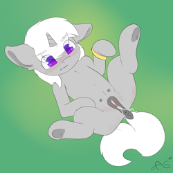 Size: 3000x3000 | Tagged: explicit, artist:ashersketch, oc, anus, blushing, bracelet, clitoris, crotchboobs, cum, dock, female, filly, foal, foalcon, high res, imported from derpibooru, jewelry, lying down, nipples, nudity, oc only, on back, pony, solo, solo female, teats, unicorn, vaginal secretions, vulva