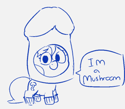 Size: 347x304 | Tagged: explicit, artist:heretichesh, blatant lies, clothes, costume, definitely a mushroom, dialogue, earth pony, female, filly, foal, foalcon, halloween, holiday, imported from derpibooru, mushroom, mushroom costume, phallic symbol, pony, sketch, socks, solo, solo female, text