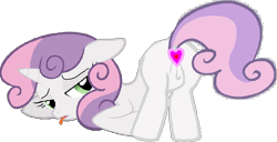 Size: 896x458 | Tagged: explicit, editor:angrymetal, sweetie belle, anal insertion, ass up, butt, buttplug, face down ass up, female, filly, foal, foalcon, g4, imported from derpibooru, insertion, looking back, nudity, plot, pony, sex toy, solo, solo female, tongue out, unicorn, vulva