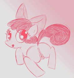 Size: 987x1042 | Tagged: explicit, artist:branate, apple bloom, anatomically correct, anus, bloom butt, butt, earth pony, female, filly, foal, foalcon, g4, imported from derpibooru, nudity, plot, ponut, pony, sketch, solo, solo female, vulva