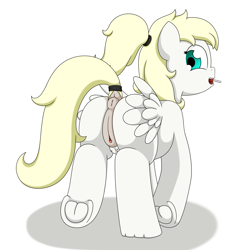 Size: 2500x2500 | Tagged: explicit, artist:pvryohei, oc, oc:luftkrieg, anus, blonde mane, blonde tail, butt, candy, clitoris, crotchboobs, dock, female, filly, foal, foalcon, food, frog (hoof), hairband, high res, imported from derpibooru, lollipop, looking at you, looking back, looking back at you, nipples, nudity, pegasus, plot, pony, ponytail, smiling, smoltober, solo, solo female, tail wrap, teats, underhoof, vulva
