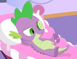 Size: 3437x2644 | Tagged: explicit, artist:porygon2z, artist:superporygon, spike, balls, cucumber, cum, cum on penis, cumming, dragon, dragon dick, foalcon, food, g4, high res, imported from derpibooru, male, masturbation, nudity, penis, show accurate, show accurate porn, solo, solo male, spa