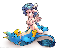 Size: 3195x2615 | Tagged: explicit, artist:cornelia_nelson, ambiguous penetration, cowgirl position, cozy glow, crack shipping, female, filly, foal, foalcon, g4, gallus, griffon, hair ribbon, happy sex, high res, imported from derpibooru, interspecies, lying down, male, on back, penetration, pony, riding, sex, shipping, spread wings, straight, tongue out, vaginal, wingboner, wings