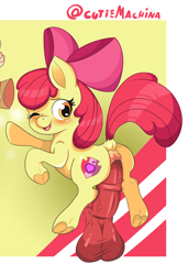 Size: 1992x2906 | Tagged: explicit, artist:cutiemachina, apple bloom, abstract background, age difference, anal, anus, balls, bloom butt, blushing, bow, butt, cropped, disembodied penis, dock, earth pony, eyelashes, female, filly, foal, foalcon, frog (hoof), g4, hair bow, heart eyes, horsecock, imported from derpibooru, looking back, male, nudity, one eye closed, penetration, penis, plot, pony, raised hoof, raised tail, sex, stallion, stallion on filly, straight, tail, the cmc's cutie marks, underhoof, wingding eyes, wink