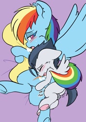 Size: 1403x1972 | Tagged: explicit, artist:steelsoul, rainbow dash, age difference, ambiguous penetration, balls, colt, colt on mare, female, foal, foalcon, g4, heart eyes, hug, humping, imported from derpibooru, lying down, male, mare, nudity, pegasus, pillow, pillow hug, pillow humping, pony, reverse foalcon, rumble, sex, ship:rumbledash, shipping, spread wings, straight, straight shota, wingboner, wingding eyes, wings