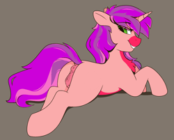 Size: 2300x1850 | Tagged: explicit, artist:scoota bloom, oc, oc:valentine heart, anatomically correct, anus, dock, female, filly, foal, foalcon, imported from derpibooru, looking at you, looking back, looking back at you, nudity, oc only, pony, recolor, simple background, solo, solo female, unicorn, vulva