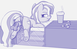 Size: 1908x1206 | Tagged: explicit, artist:heretichesh, oc, oc:cold brew, age difference, anus, big dom small sub, bits, butt, coffee, counter, earth pony, female, filly, foal, foalcon, frog (hoof), glass, imported from derpibooru, looking back, male, monochrome, nudity, over the counter, penetration, plot, pony, sex, smug, stallion, stallion on filly, straight, underhoof, vaginal, vaginal secretions, vulva