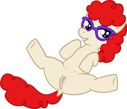 Size: 2288x1963 | Tagged: explicit, artist:poniidesu, anatomically correct, drawthread, earth pony, female, filly, foal, foalcon, g4, glasses, imported from derpibooru, lying down, nudity, on back, pony, simple background, solo, solo female, transparent background, twist, vulva