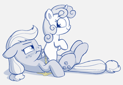 Size: 1455x1005 | Tagged: questionable, artist:heretichesh, applejack, sweetie belle, :t, alternate version, applejack is not amused, blushing, cute, drawthread, earth pony, female, fetish, filly, foal, foalcon, freckles, g4, grumpy, hairband, imported from derpibooru, innocence, innocent, lesbian, lying down, mare, on back, pissing, pony, ship:sweetiejack, shipping, sitting, sitting on person, sitting on pony, smiling, unamused, unicorn, urine, watersports
