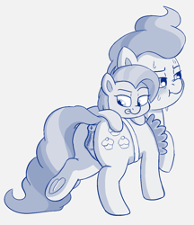 Size: 1100x1274 | Tagged: explicit, artist:heretichesh, babs seed, age difference, annoyed, anus, apron, blushing, butt, clothes, cup cake, dock, earth pony, eyes on the prize, female, filly, filly on mare, foal, foalcon, frog (hoof), g4, imported from derpibooru, lesbian, licking, licking lips, looking at butt, lying down, mare, nudity, on back, plot, ponut, pony, sweat, tongue out, underhoof, vulva