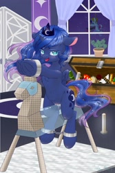 Size: 2362x3543 | Tagged: explicit, artist:aimmeblue, princess luna, oc, alicorn, alternate version, ankle cuffs, background pony, bdsm, bondage, bondage furniture, chest, clitoris, cuffs, female, femsub, filly, filly luna, foal, foalcon, g4, happy bondage, high res, imported from derpibooru, looking at you, lunasub, masturbation, minecraft, nudity, oc only, open mouth, pony, shackles, solo, solo female, submissive, tongue out, transparent, vaginal secretions, voyeurism, vulva, watching, wooden horse, woona, young luna, younger